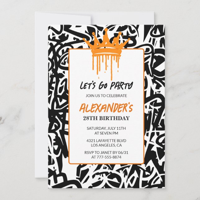 Black Graffiti 28th birthday invitation Men  (Front)