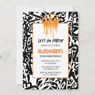 Black Graffiti Men 72nd birthday invitation  