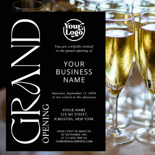 Black Grand Opening Business Logo Modern  Invitation