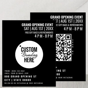 Black Grand Opening Flyer Business Logo & QR Code