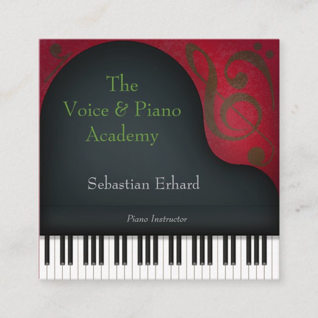 Black Grand Piano Artistic Musician's Square Business Card (Front)