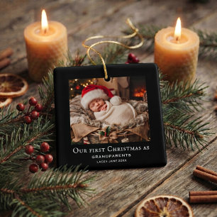 Black Grandparents First Christmas Baby Photo Ceramic Ornament