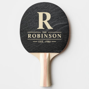 Black Granite Stone Family Name & Initial Ping Pong Paddle