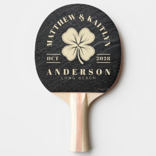 Black Granite Stone Irish Clover Wedding Crest Ping Pong Paddle
