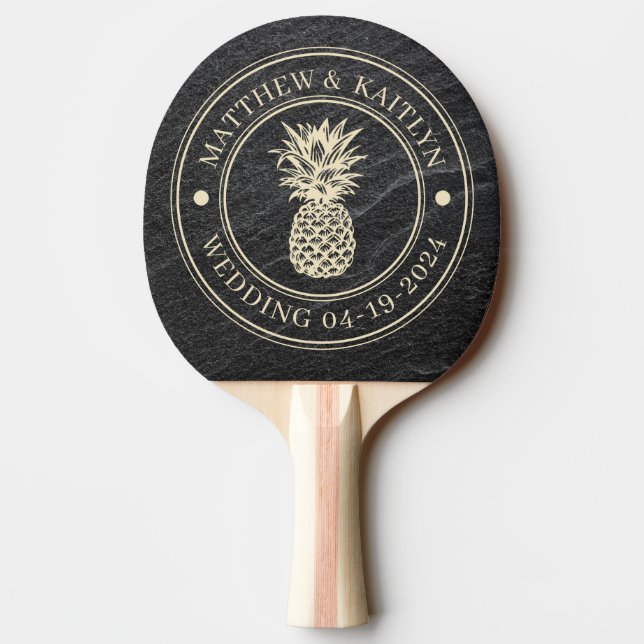 Black Granite Stone Pineapple Wedding Names Ping Pong Paddle (Back)