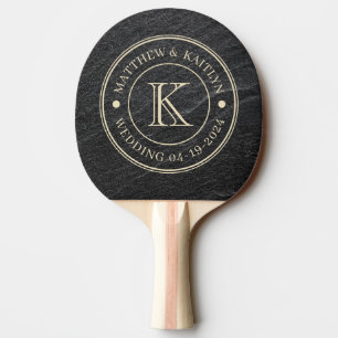 Black Granite Stone Wedding Monogram Ping Pong Paddle
