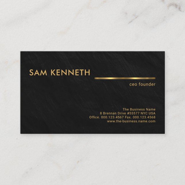 Black Granite Texture Faux Gold Line Founder CEO Business Card (Front)
