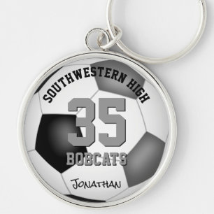 black gray boys girls jersey number name soccer key ring