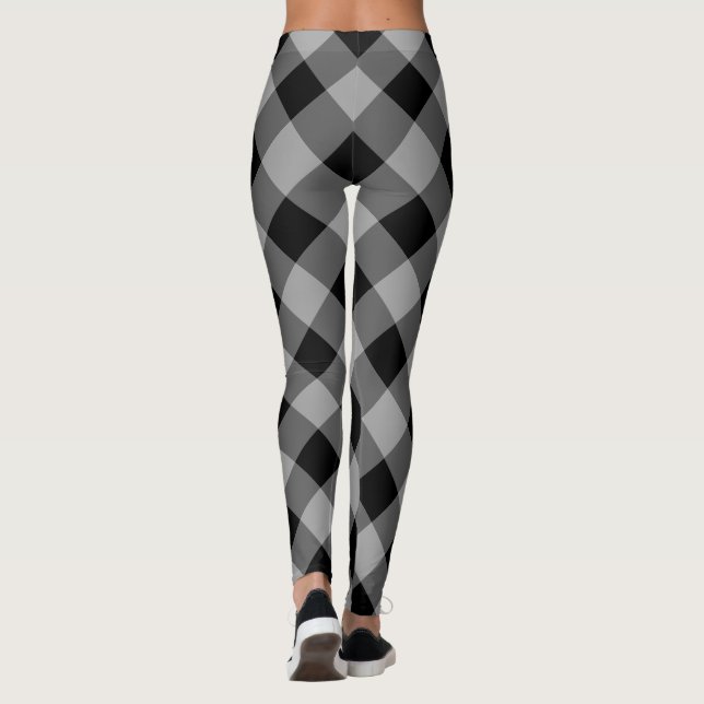Black Gray Check Pattern Leggings (Back)
