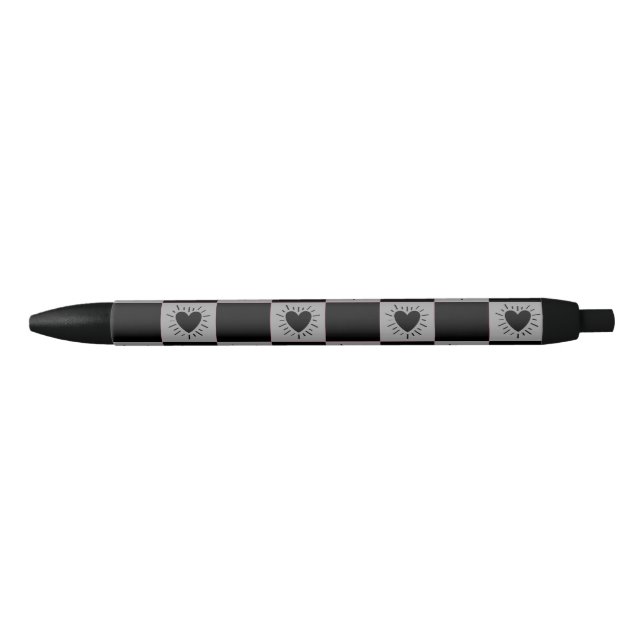 Black&Gray Checkered Tile With Hearts Pattern Black Ink Pen (Front)