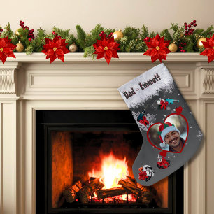 Black Gray Dad Loves Power Tools with Dad's Photos Small Christmas Stocking