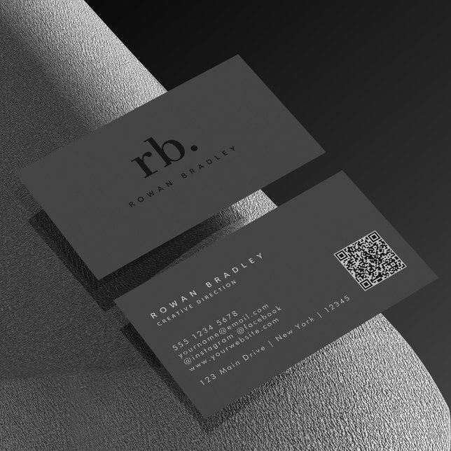 Black Gray Minimal Monogram Qr Code Professional Business Card (Creator Uploaded)