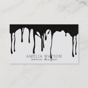 Black Gray Modern Abstract Dripping Seamless Paint Business Card