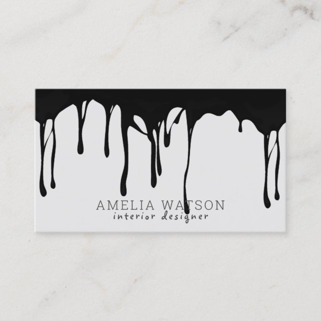 Black Gray Modern Abstract Dripping Seamless Paint Business Card (Front)