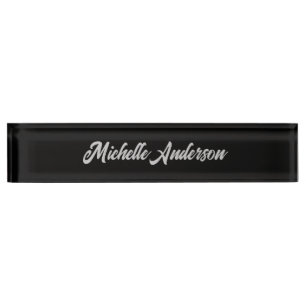 Black Gray Modern Minimalist Handwriting Name Nameplate