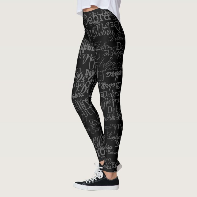 black & gray names pattern typography style leggings (Left)