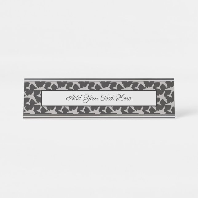 Black Gray Plane Airplanes Pilot Plane Aviation Desk Name Plate (Front)
