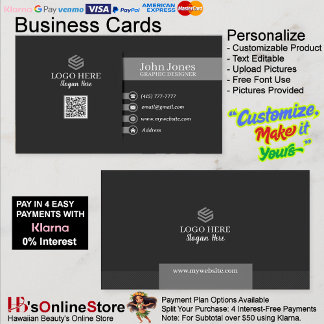 Black & Gray QR Code Business Cards 25 Pack of 100