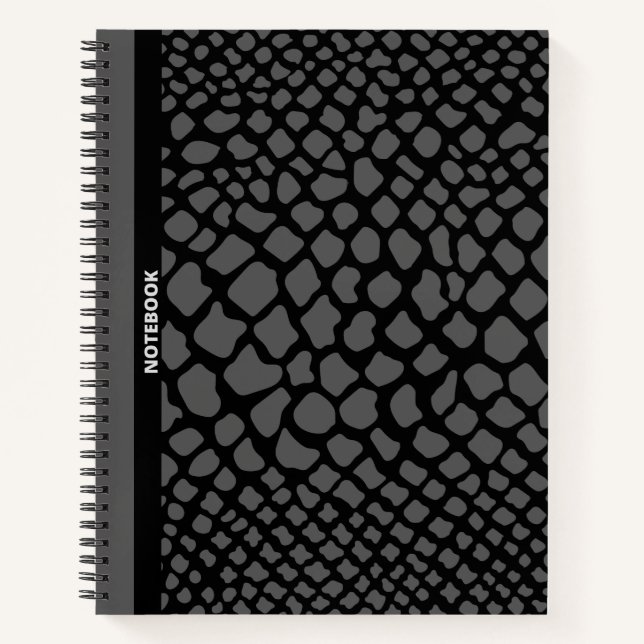 BLACK & GRAY SERPENTINE ELEGANCE SNAKE SKIN PRINT NOTEBOOK (Front)