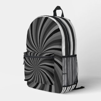 BLACK & GRAY SUNBURST AND STRIPES PRINTED BACKPACK