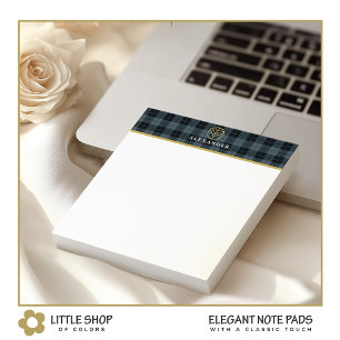 Black Gray Tartan Customizable Gold Logo Monogram Notepad