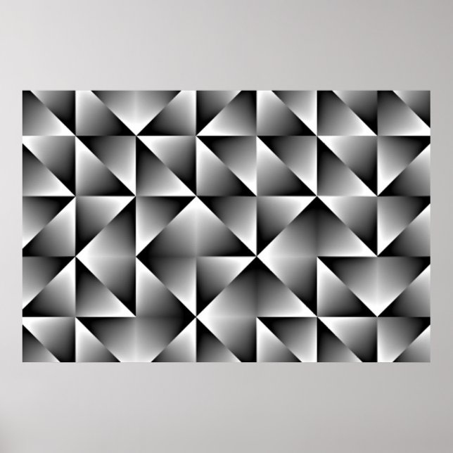 Black Gray White Gradient Squares Triangles Art Poster (Front)