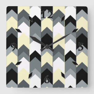 Black , gray, yellow chevron  square wall clock