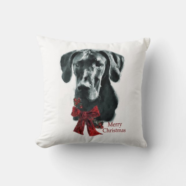 Black Great Dane Christmas Cushion (Front)