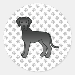 Black Great Dane Cute Cartoon Dog Classic Round Sticker