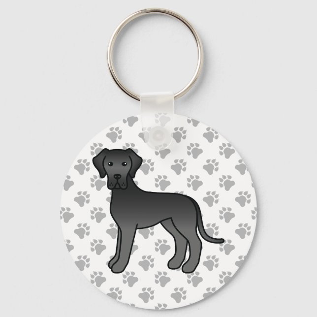 Black Great Dane Cute Cartoon Dog Key Ring (Front)
