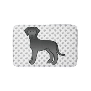 Black Great Dane Cute Cartoon Dog & Paws Bath Mat
