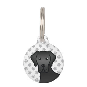 Black Great Dane Cute Cartoon Dog & Pet's Info Pet Tag