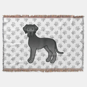 Black Great Dane Cute Cartoon Dog Throw Blanket