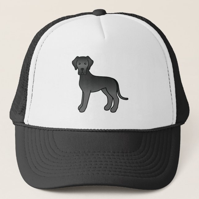 Black Great Dane Cute Cartoon Dog Trucker Hat (Front)