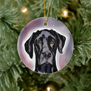 Black Great Dane Watercolor Art Ceramic Tree Decoration