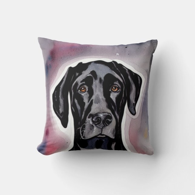 Black Great Dane Watercolor Art Cushion (Front)