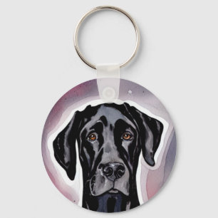 Black Great Dane Watercolor Art Key Ring