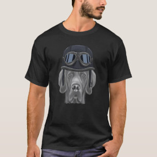 Black Great Dane Wearing Vintage Motorcycle Helmet T-Shirt