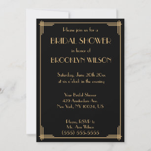 Black Great Gatsby Art Deco Bridal Shower Invites