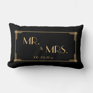 Black Great Gatsby Art Deco Lumbar Wedding Pillows