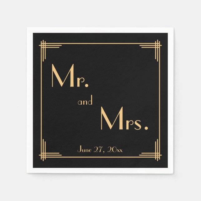 Black Great Gatsby Art Deco Wedding Napkins (Front)