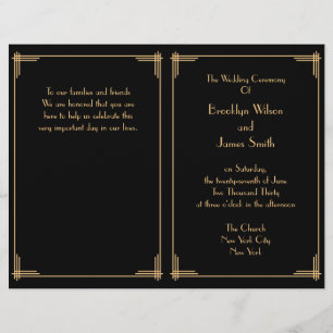 Black Great Gatsby Art Deco Wedding Program