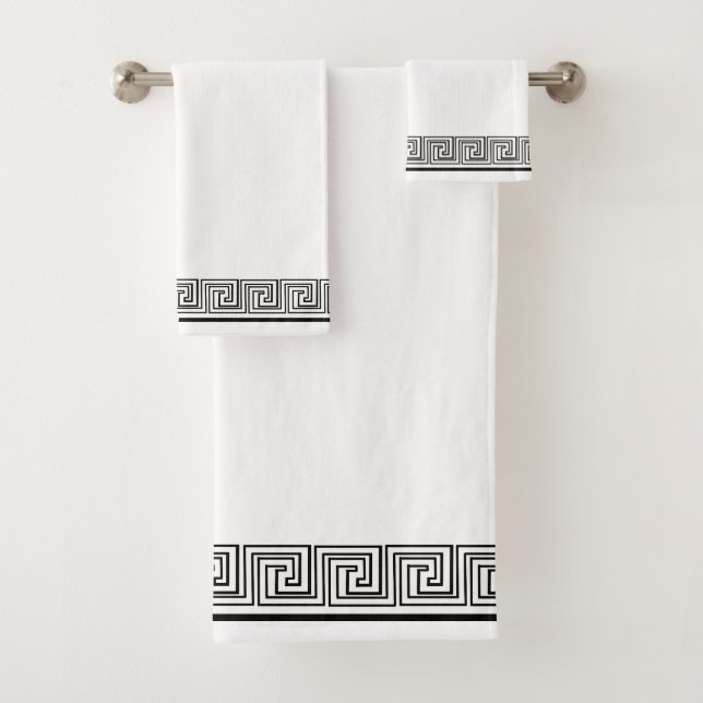 Black Grecian Frieze Design Bath Towel Set (Insitu)