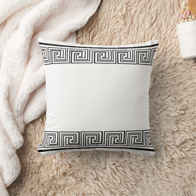 Black Grecian Frieze Pattern Cushion (Blanket)