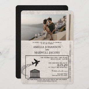 Black Greece Passport Wedding Invitation