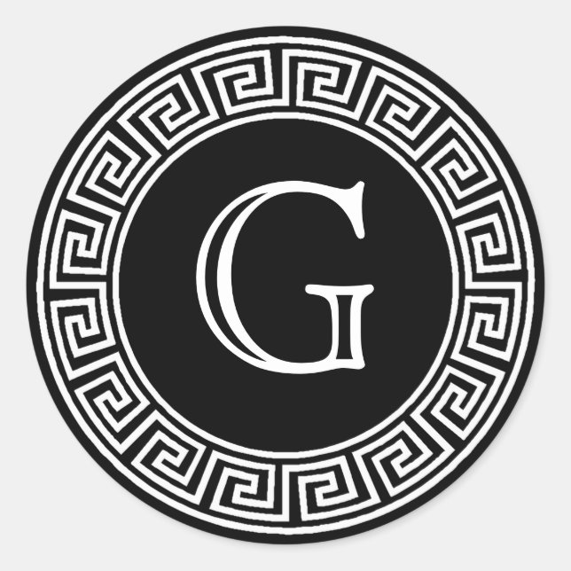 Black Greek Key Monogram Envelope Seals (Front)