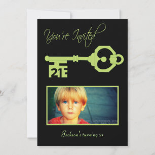 Black & Green 21st Birthday Party Key Invitation
