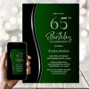 Black Green 65th Birthday Party Invitation