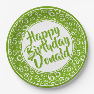 Black/Green 65th Random Number Pattern Paper Plate