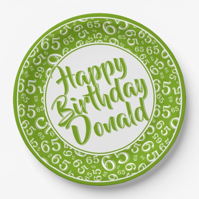 Black/Green 65th Random Number Pattern Paper Plate (Front)